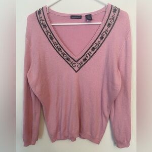 EUC VS Moda International silk & cashmere blend beaded v-neck sweater
